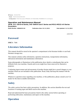 Caterpillar CAT M320 EXCAVATOR (9PS00001-UP) Operation and Maintenance Manual Instant Download