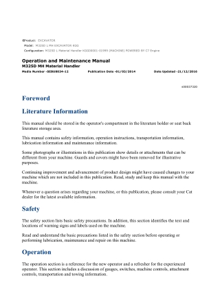 Caterpillar CAT M325D L MH EXCAVATOR (KGG00001-01999) Operation and Maintenance Manual Instant Download