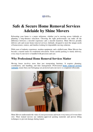Safe & Secure Home Removal Services Adelaide by Shine Movers