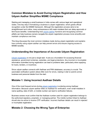 Udyam Registration-Common Mistakes to Avoid During Udyam Registration and How Udyam Aadhar Simplifies MSME Compliance