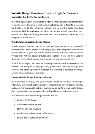 Website Design Toronto – Creative, High-Performance Websites by ECA Technologies