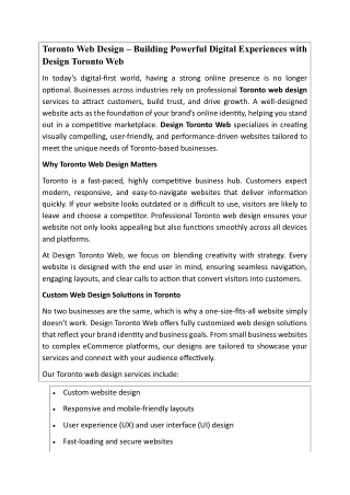 Toronto Web Design – Building Powerful Digital Experiences with Design Toronto Web