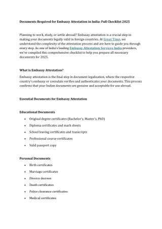 Documents Required for Embassy Attestation in India Full Checklist 2025