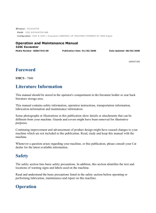 Caterpillar CAT 320C EXCAVATOR (ANB00001-UP) Operation and Maintenance Manual Instant Download