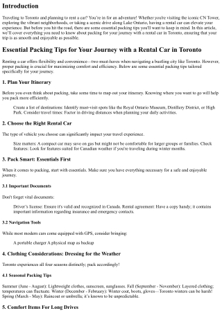 Essential Packing Tips for Your Journey with a Rental Car in Toronto
