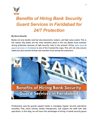 Benefits of Hiring Bank Security Guard Services in Faridabad