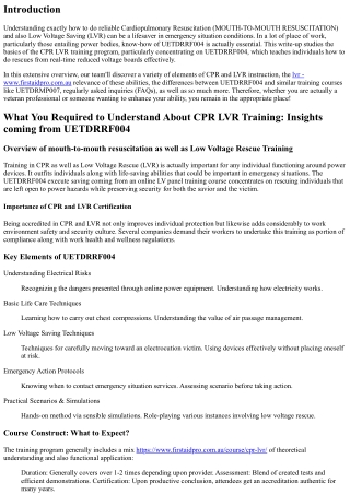 What You Needed to have to Understand About CPR LVR Training: Insights from UETD