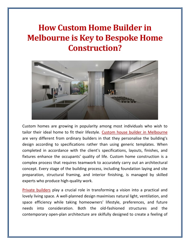 PPT - How Custom Home Builder in Melbourne is Key to Bespoke Home ...