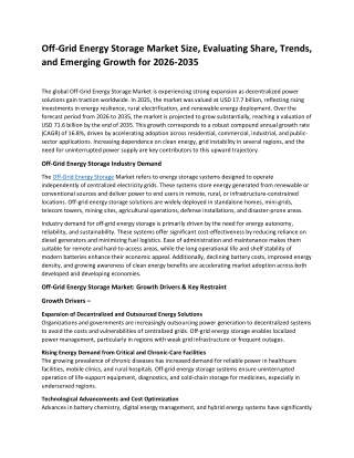 Off-Grid Energy Storage Market Players and Forecast Till 2035