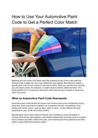 How to Use Your Automotive Paint Code to Get a Perfect Color Match