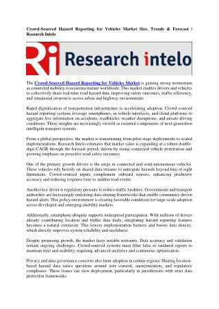 Crowd-Sourced Hazard Reporting for Vehicles Market 2025 | Trends, Growth 2032