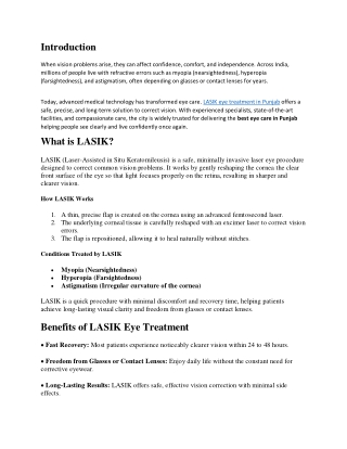 LASIK Eye Surgery in Patiala: Safe, Advanced & Reliable Vision Care