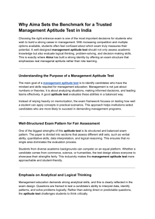 Why Aima Sets the Benchmark for a Trusted Management Aptitude Test in India