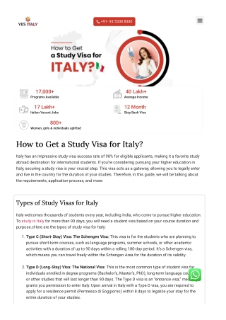 Study Visa for Italy | Student Visa Process & Requirements
