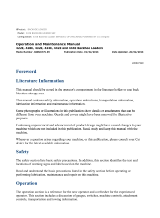 Caterpillar CAT 434E BACKHOE LOADER (SEF00001-UP) Operation and Maintenance Manual Instant Download