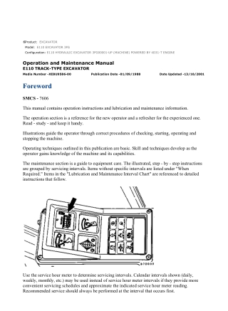 Caterpillar CAT E110 EXCAVATOR (3FG00001-UP) Operation and Maintenance Manual Instant Download
