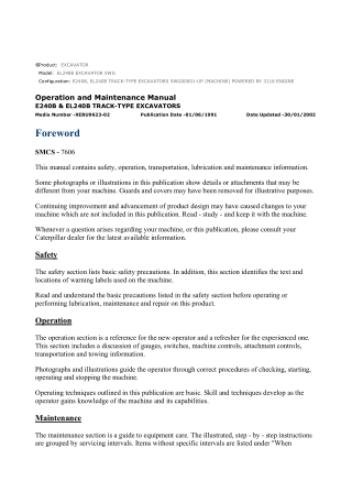 Caterpillar CAT EL240B EXCAVATOR (5WG00001-UP) Operation and Maintenance Manual Instant Download