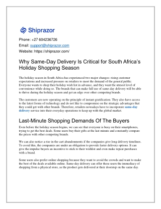 Why Same-Day Delivery Is Critical for South Africa’s Holiday Shopping Season