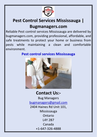 Pest Control Services Mississauga  Bugmanagers.com