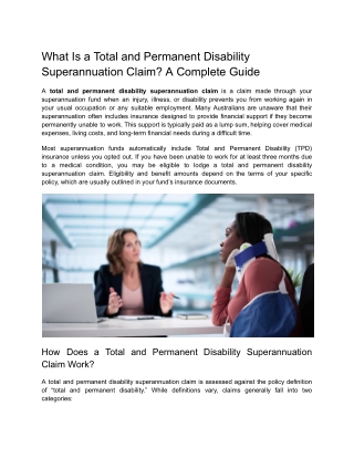What Is a Total and Permanent Disability Superannuation Claim