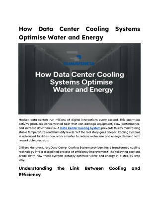 How Data Center Cooling Systems Optimise Water and Energy