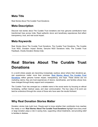 Real Stories About The Curable Trust Donations