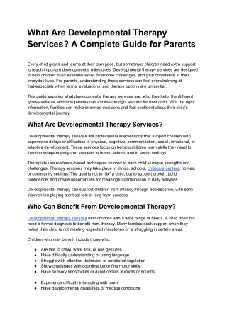 What Are Developmental Therapy Services? A Complete Guide for Parents