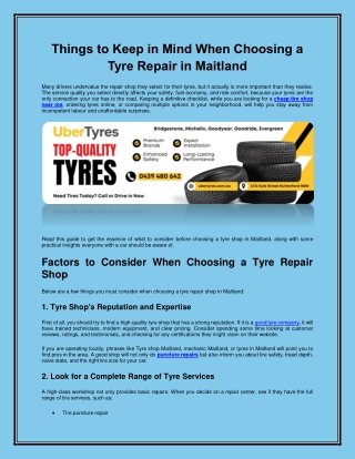 Things to Keep in Mind When Choosing a Tyre Repair in Maitland