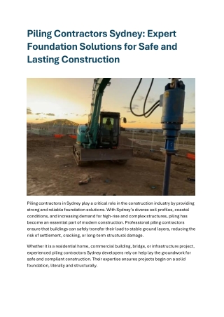 Piling Contractors Sydney - Expert Foundation Solutions for Safe and Lasting Construction