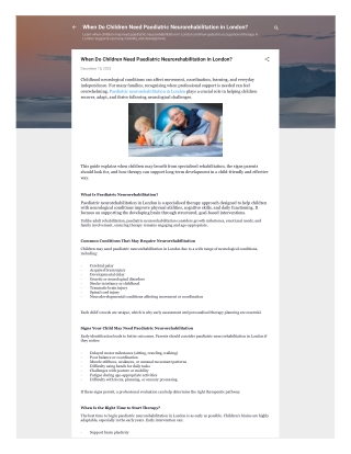 When Do Children Need Paediatric Neurorehabilitation in London?