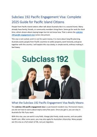 Subclass 192 Pacific Engagement Visa 2025 Guide for Pacific Island Citizens