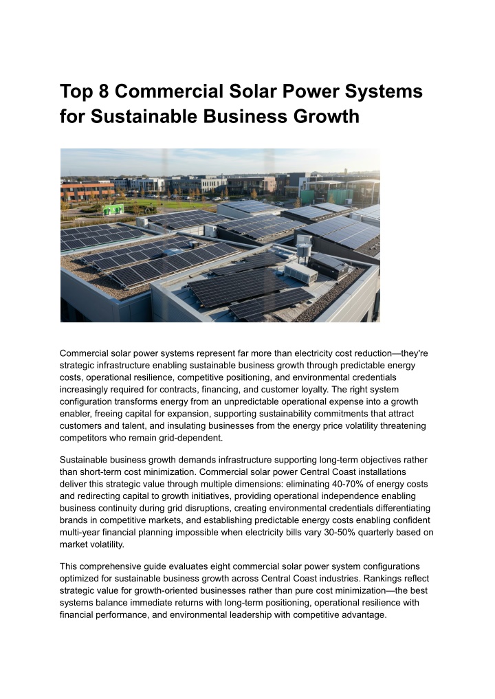PPT - Top 8 Commercial Solar Power Systems for Sustainable Business ...