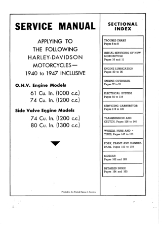 1940 to 1947 Harley Davidson Inclusive Service Repair Manual Instant Download