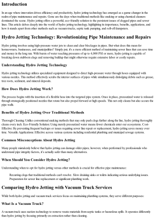 Hydro Jetting Technology: Revolutionizing Pipe Maintenance and Repairs
