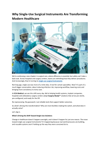 Why Single-Use Surgical Instruments Are Transforming Modern Healthcare