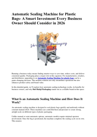 Automatic Sealing Machine for Plastic Bags- A Smart Investment Every Business Owner Should Consider in 2026