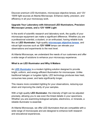 Upgrade Your Laboratory with Advanced LED Illuminators, Precision Microscope Len