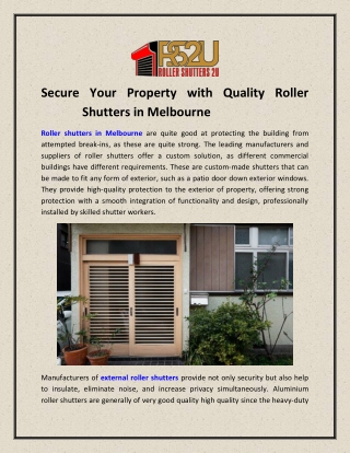 Secure Your Property with Quality Roller Shutters in Melbourne