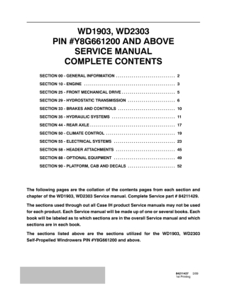 CASE WD1903, WD2303 Self-Propelled Windrowers Service Repair Manual Instant Download (Part Number 84211429)