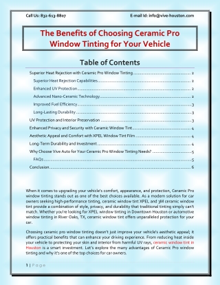 The Benefits of Choosing Ceramic Pro Window Tinting for Your Vehicle
