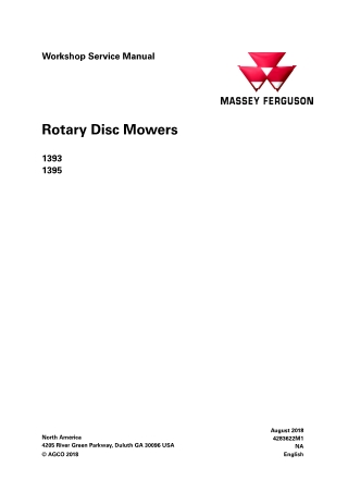 Massey Ferguson 1393 1395 Rotary Disc Mower Service Repair Manual Instant Download (Part No. 4283622M1)
