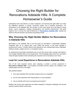 Choosing the Right Builder for Renovations Adelaide Hills_ A Complete Homeowner’s Guide