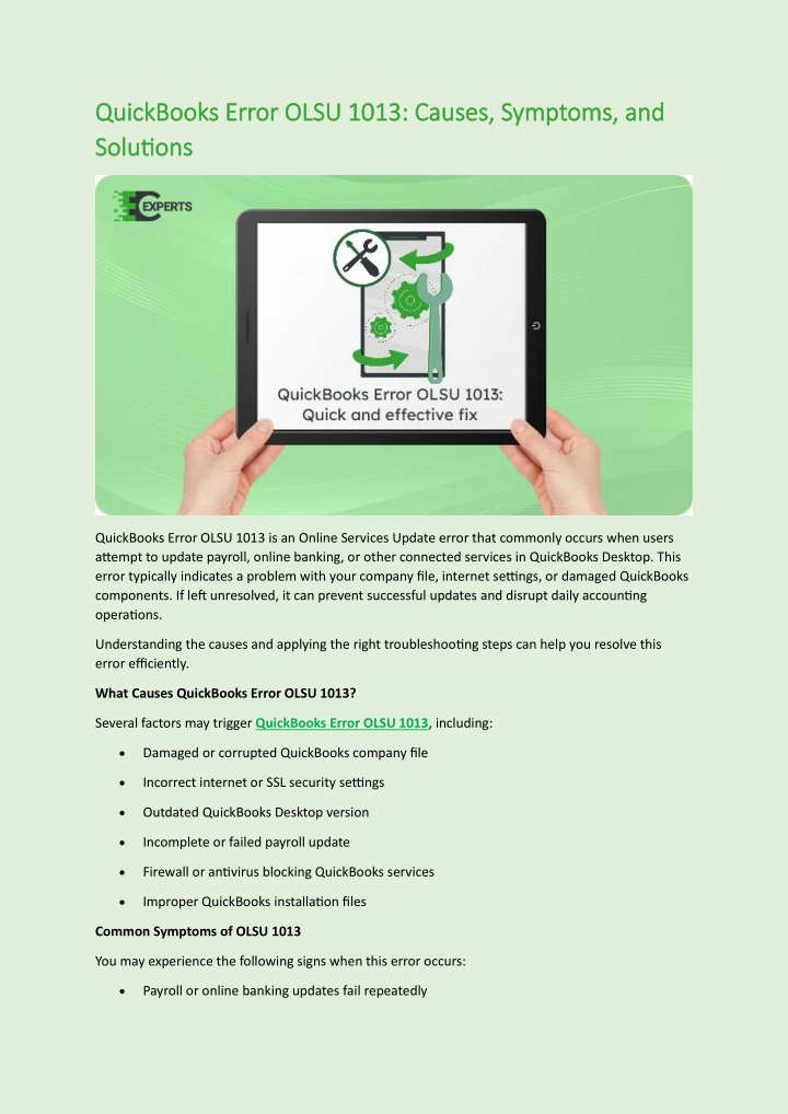 PPT - QuickBooks Error OLSU 1013 Causes Symptoms and Solutions ...