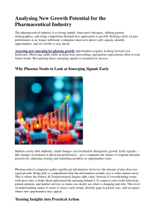 Analysing New Growth Potential for the Pharmaceutical Industry
