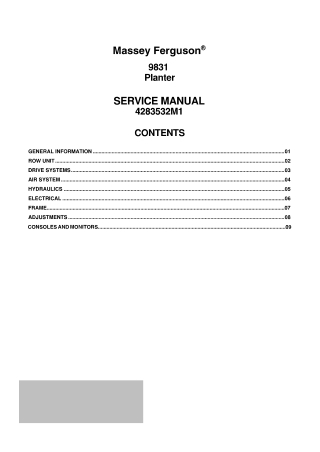 Massey Ferguson 9831 Planter Service Repair Manual Instant Download (Part No. 4283532M1)