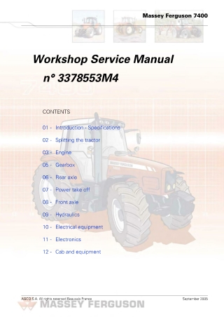 Massey Ferguson MF7400 Series (MF7465  MF7475  MF7480  MF7485  MF7490  MF7495  MF7497  MF7499) Tractor (Before 2008) Ser