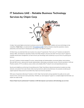 IT Solutions UAE – Reliable Business Technology Services by Chipin Corp