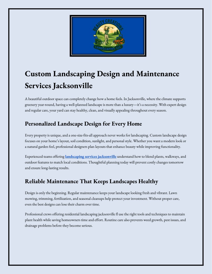 PPT - Custom Landscaping Design and Maintenance Services Jacksonville ...