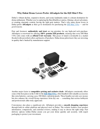 Why Dubai Drone Lovers Prefer AlGadgets for the DJI Mini 5 Pro