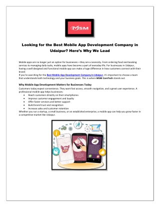 Looking for the Best Mobile App Development Company in Udaipur Here’s Why We Lead.docx